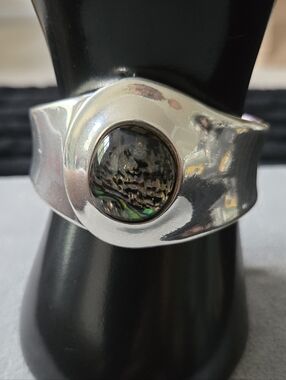 Vintage RLM SOHO Silver Tone Abalone Shell Clamp Bangle Bracelet